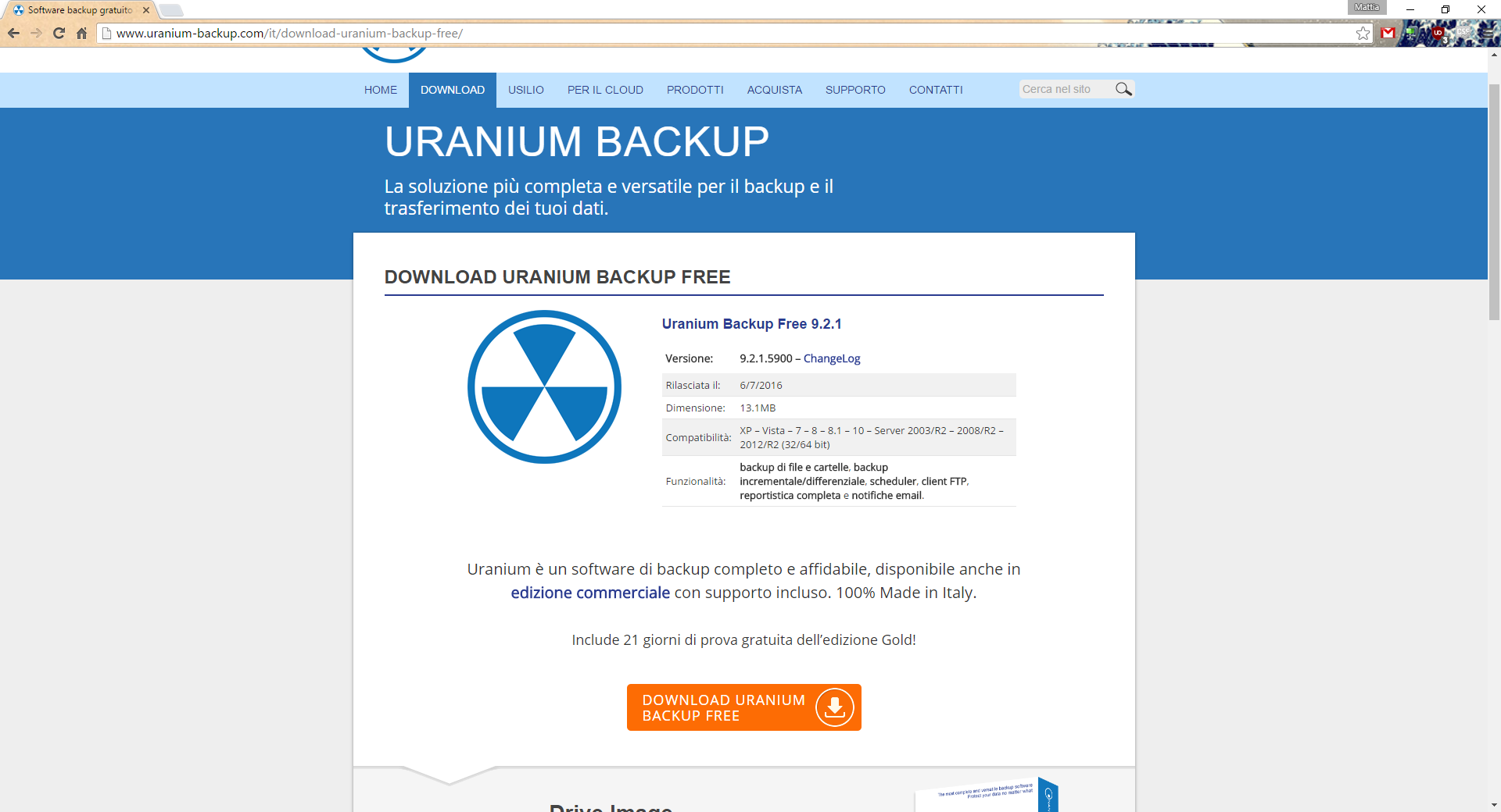 Pagina di download di Uranium Backup
